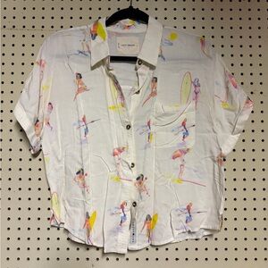 Lucky Brand White Surf Print Button Down Shirt